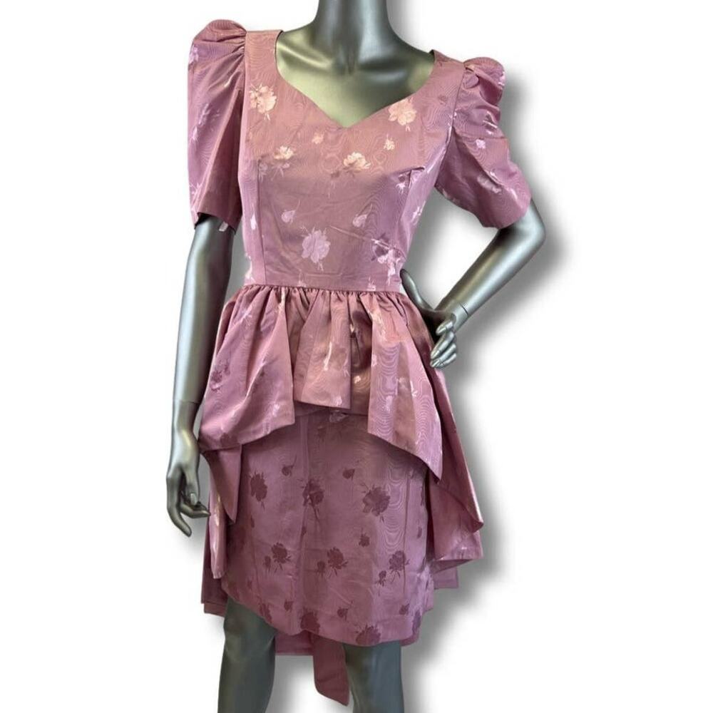Vintage 1980s Dusty Rose Pink Mullet High Low Dress Medium